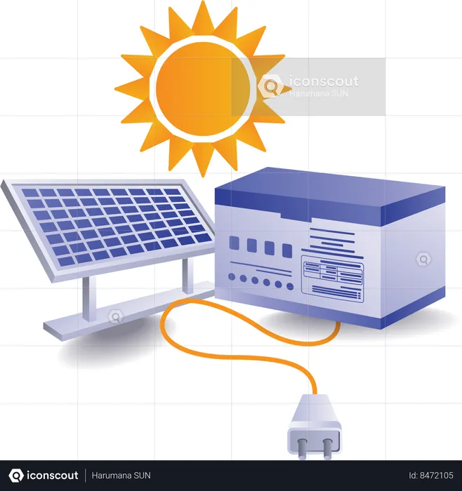 Batterie de stockage d'énergie électrique de panneau solaire écologique vert  Illustration