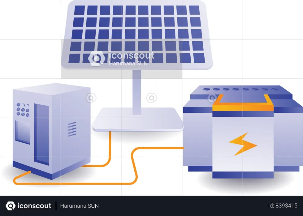 Batterie stockant l'énergie électrique du panneau solaire  Illustration