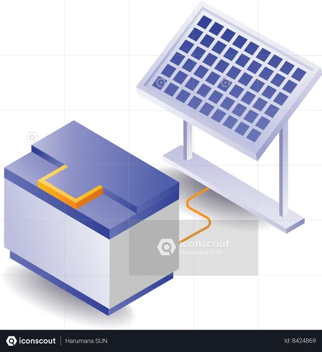 Batteries storing solar panel energy  Illustration