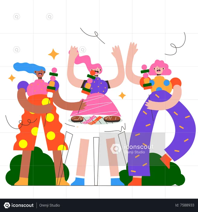BBQ party with friends  Illustration