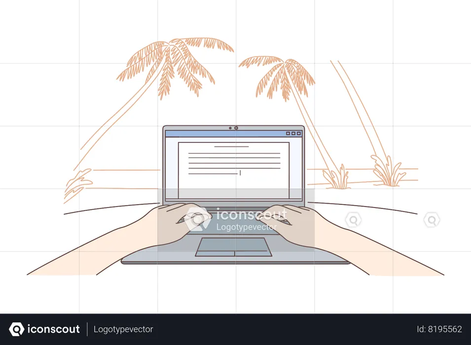 Beach and working programming remotely  Illustration