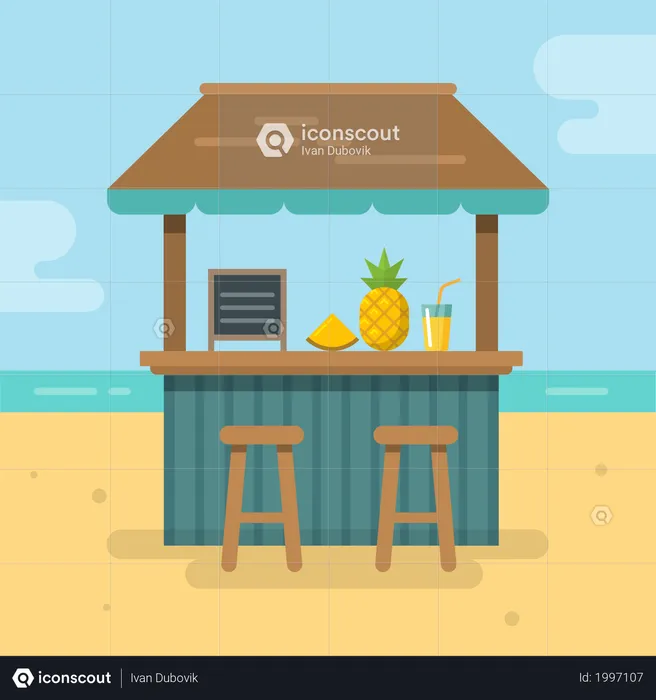 Beach bar on the beach  Illustration