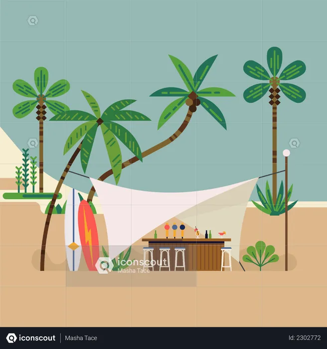 Beach bar with palm trees  Illustration