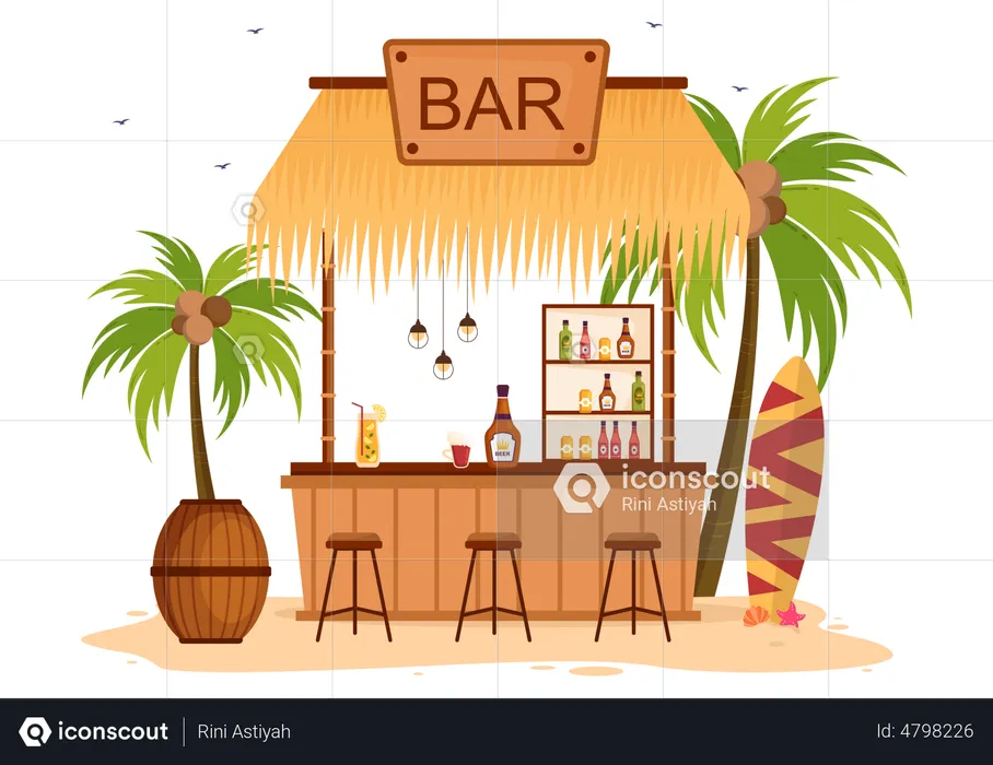 Best Premium Beach Beer Bar Illustration download in PNG & Vector format