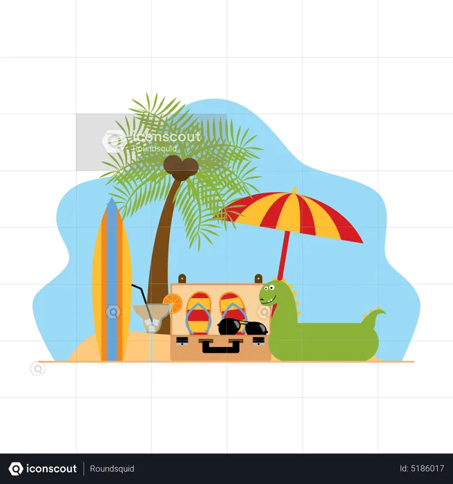 Beach camping under coconut tree  Illustration