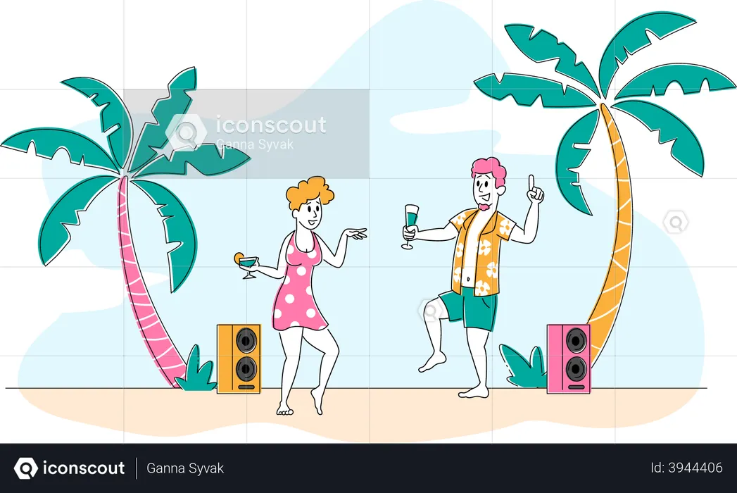 Beach Party on Exotic Tropical Resort  Illustration