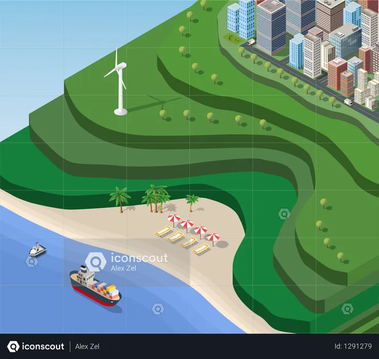 Beach Side Urban City  Illustration