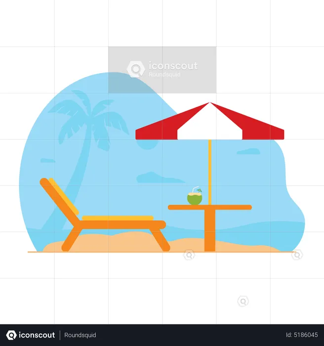 Beach umbrella chair sitting  Illustration