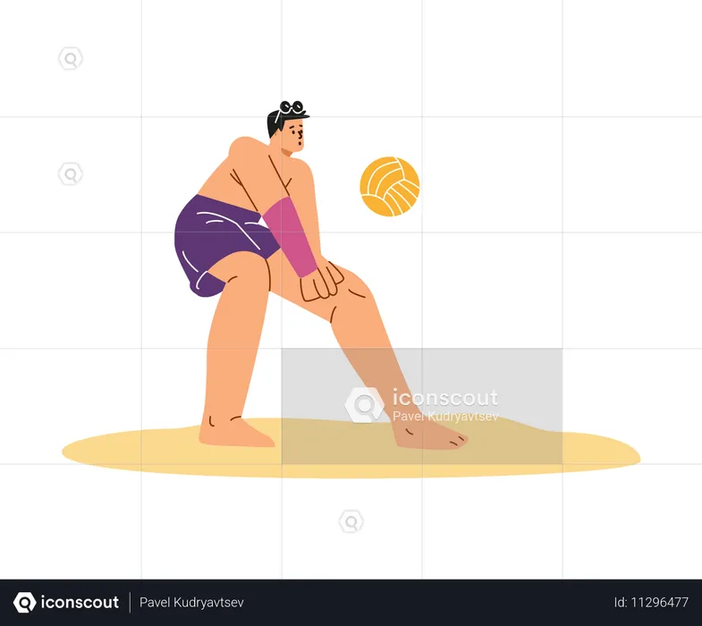 Beach volleyball player man hits the ball on the sand  Illustration