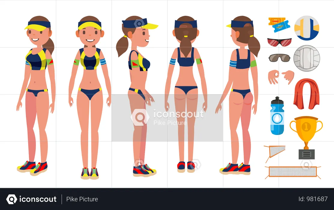 Beach Volleyball Player With Equipmments  Illustration