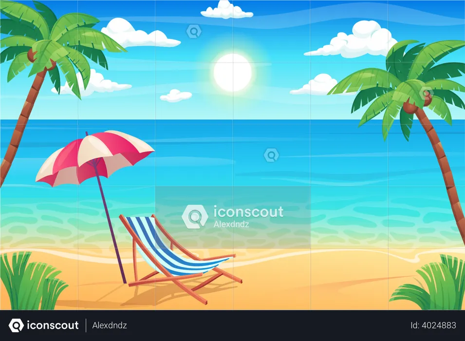 Beach with chair  Illustration