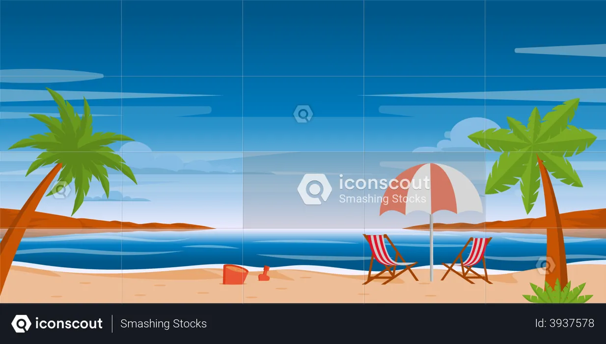 Beach with chairs  Illustration