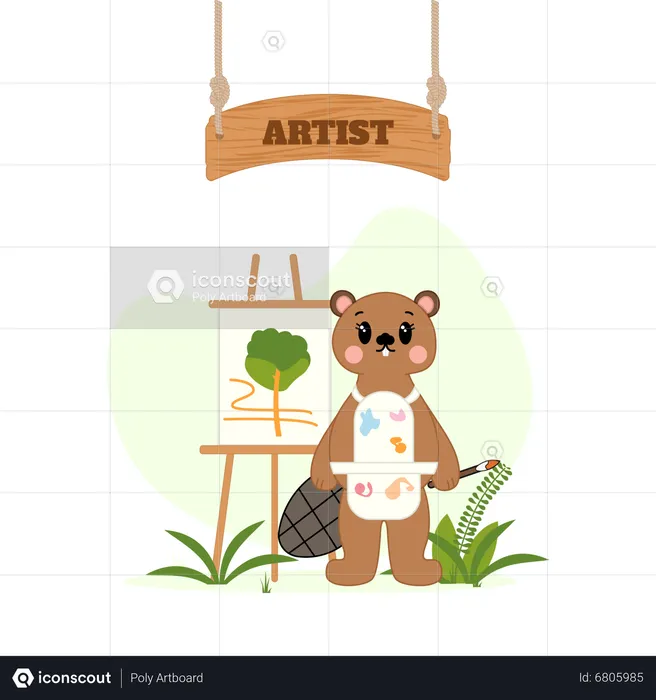 Bear doing painting  Illustration