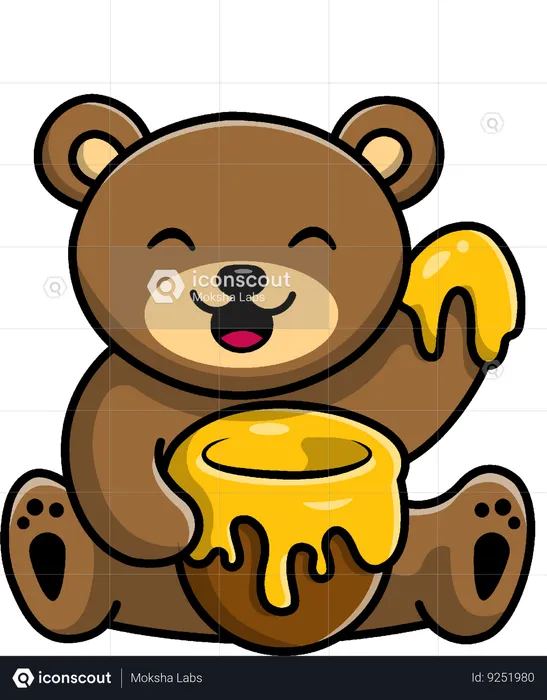 Bear eats honey  Illustration