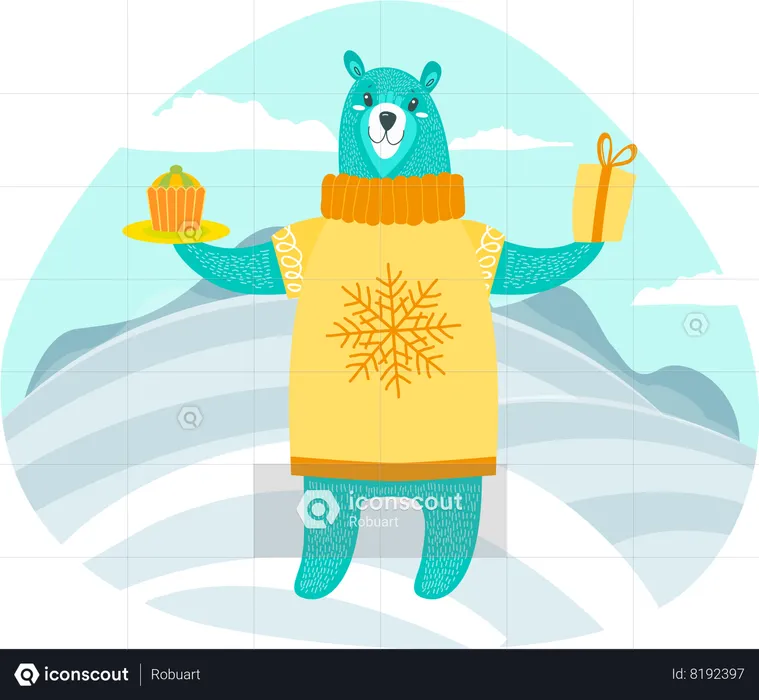 Bear is enjoying winter season  Illustration