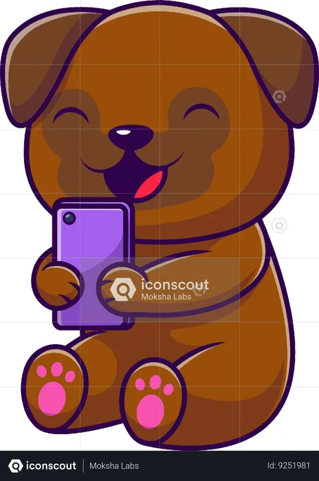 Bear watching smartphone  Illustration