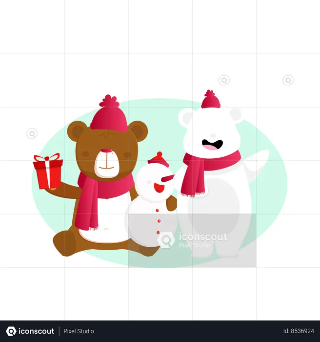 Bear with snowman  Illustration