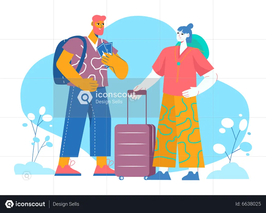 Beard man and young woman going for trip  Illustration