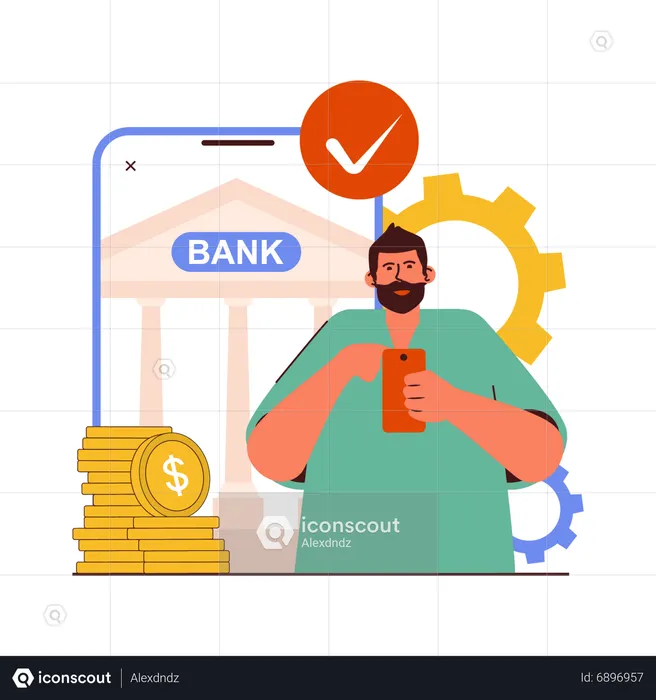 Beard man check online payment  Illustration