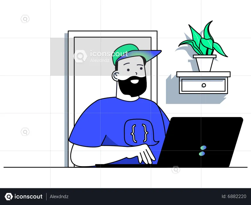 Beard man developing website at workplace  Illustration