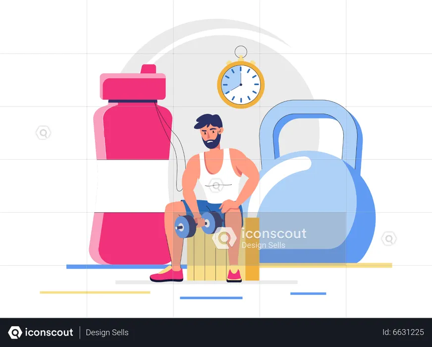 Beard man doing morning workout  Illustration