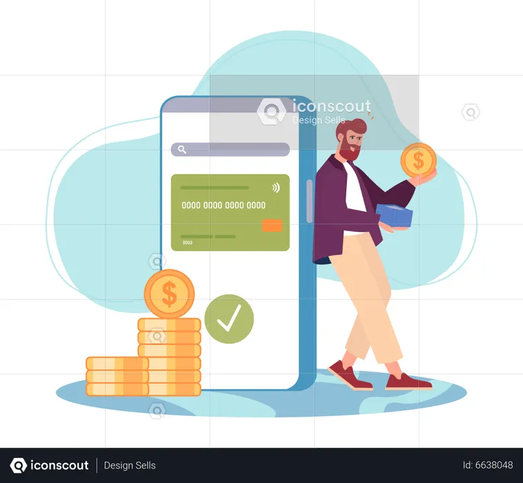 Beard man doing online payment  Illustration