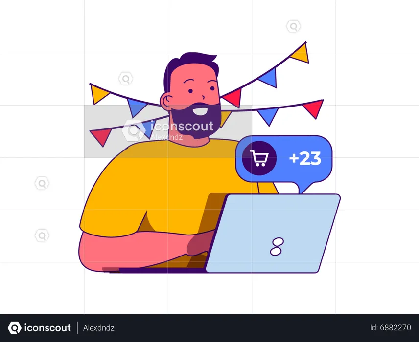 Beard man doing online shopping  Illustration