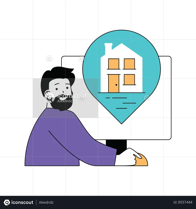 Beard man finding house location online  Illustration