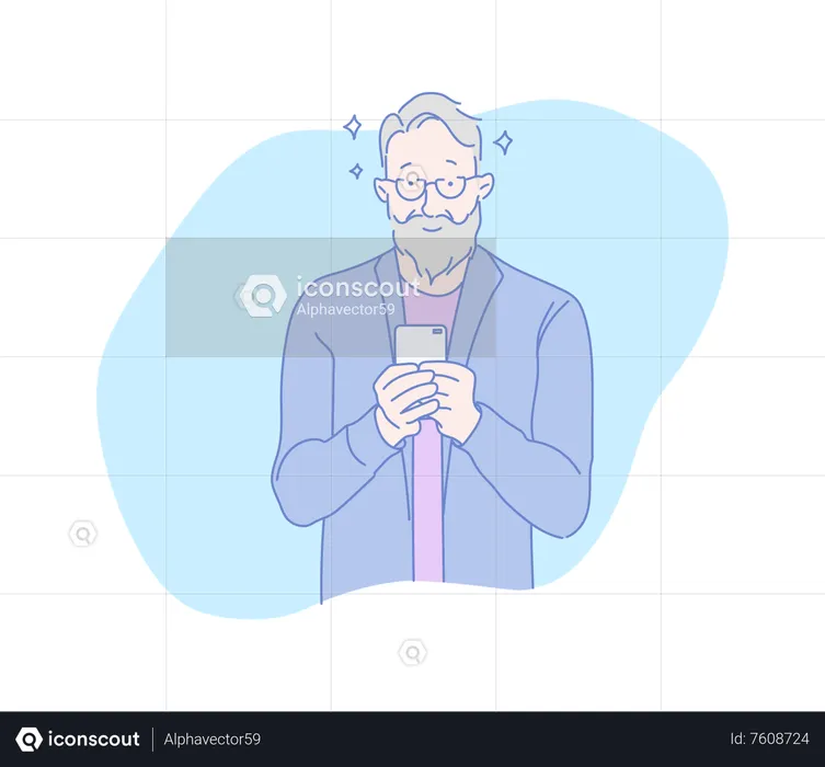 Beard man holding mobile  Illustration