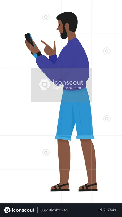 Beard man pointing at mobile  Illustration