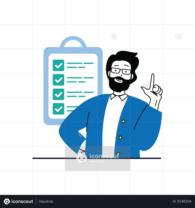 Beard man presenting online survey form  Illustration