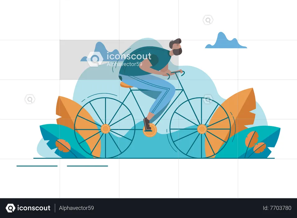 Beard man riding cycle  Illustration