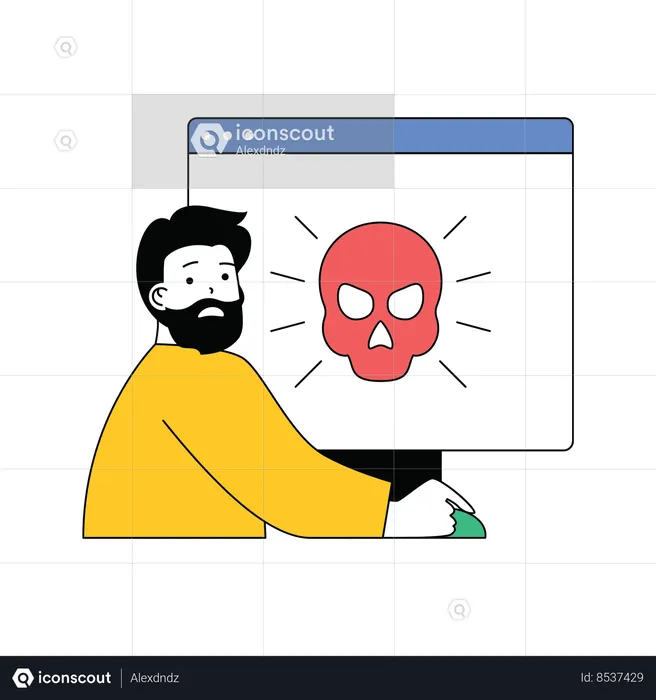 Beard man scared of virus attack  Illustration