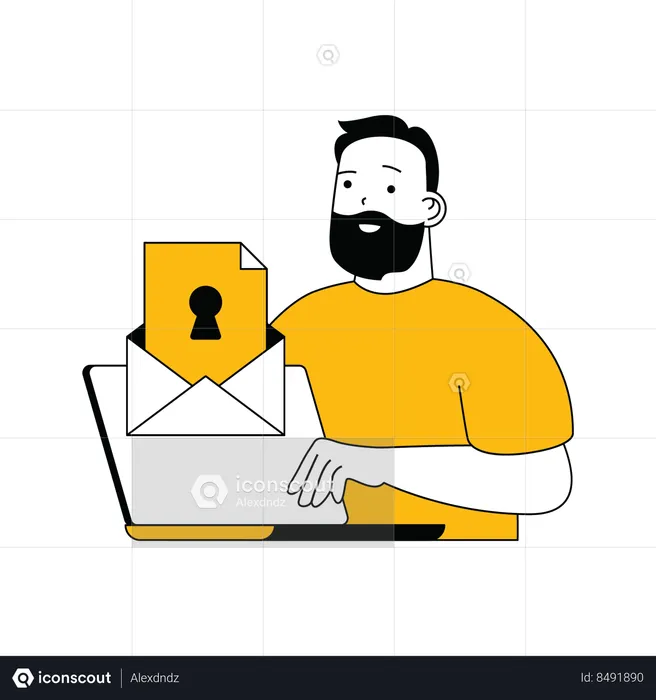 Beard man showing mail protection  Illustration