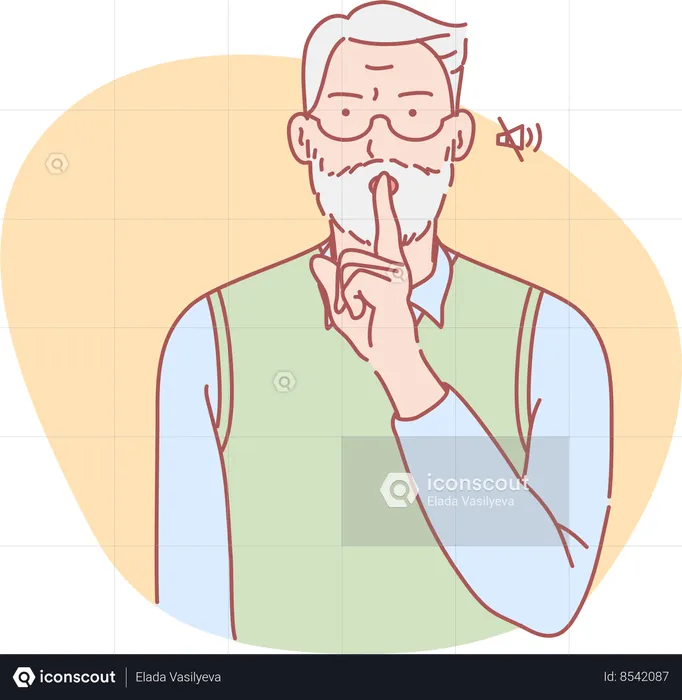 Beard old man saying keep silent  Illustration