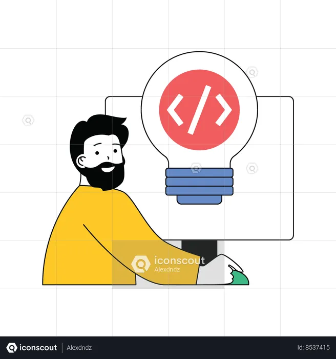Beard professional man developing programming idea  Illustration