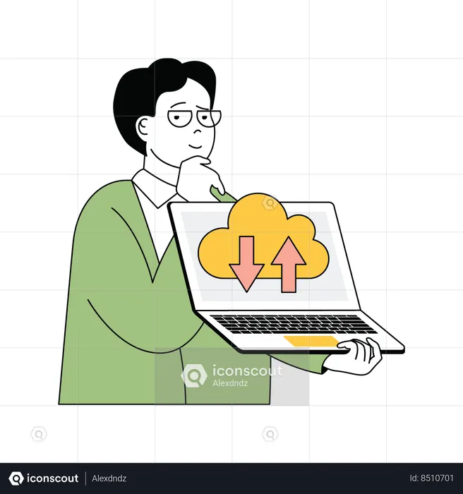 Beard professional man uploading and downloading files to the cloud network  Illustration