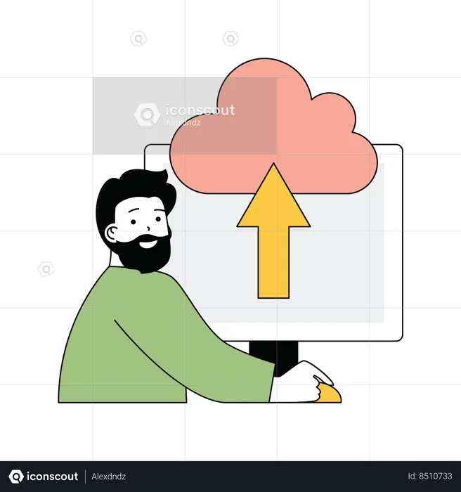 Beard professional man uploading files to the cloud network  Illustration