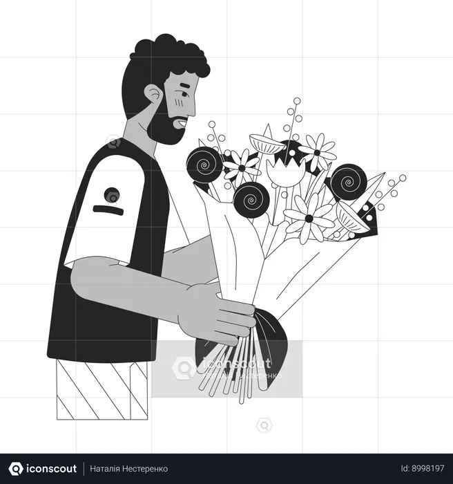 Bearded black man holding bouquet  Illustration