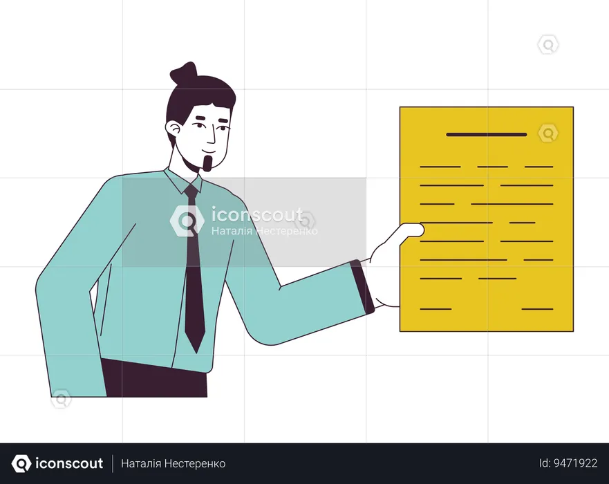 Bearded male office worker giving paperwork  Illustration