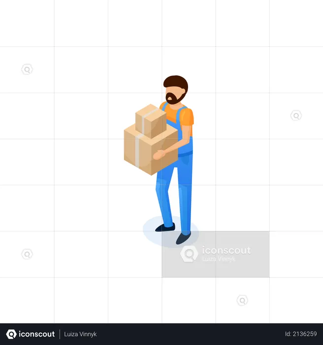 Bearded man holding boxes  Illustration