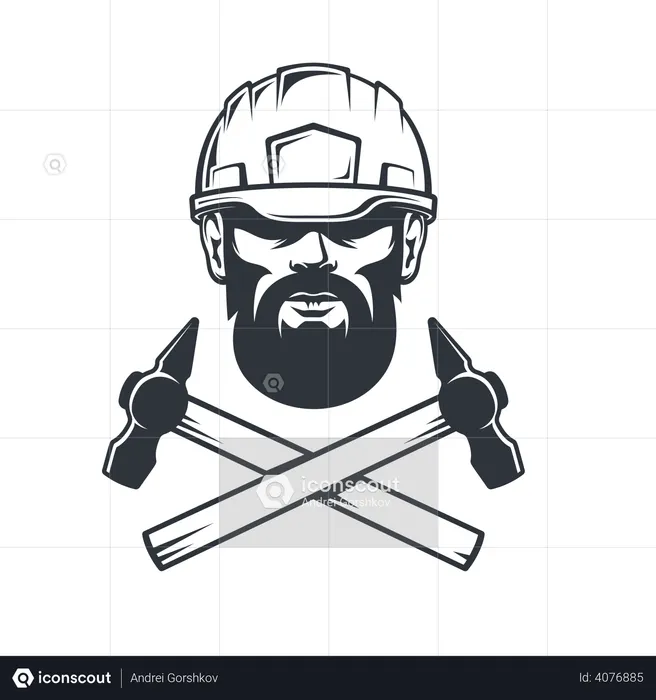 Bearded man in helmet  Illustration