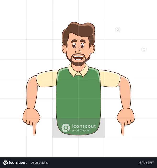 Bearded man pointing his finger down  Illustration