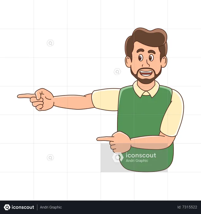 Bearded man pointing his finger left  Illustration