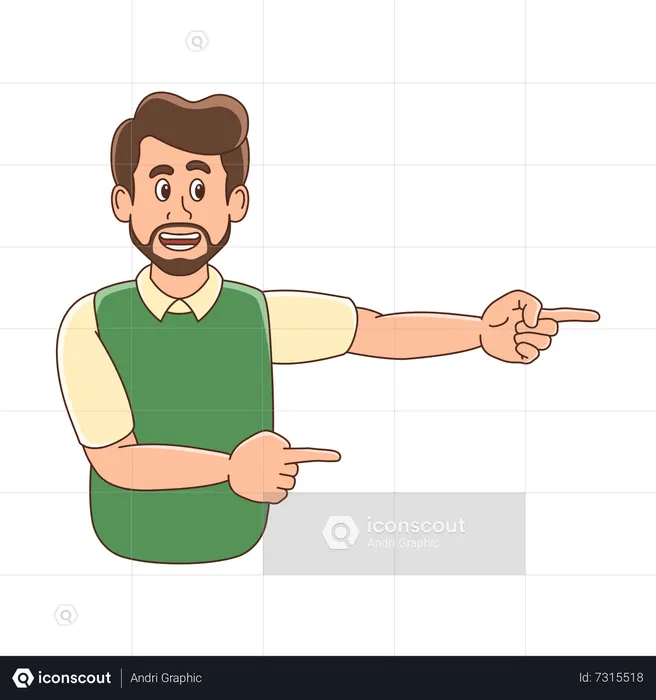 Bearded man pointing his finger right side  Illustration