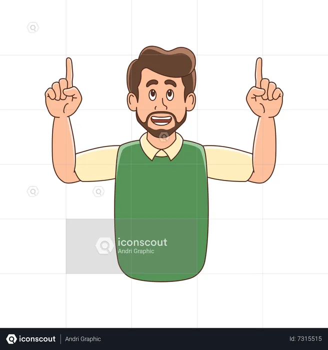 Bearded man pointing his finger up  Illustration