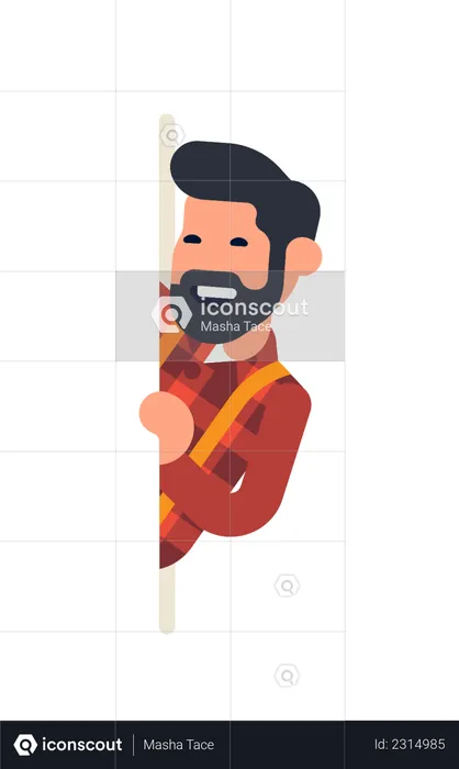 Bearded man popping out from behind of banner with copy space  Illustration
