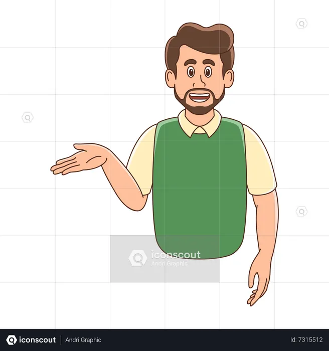 Bearded man presenting gesture  Illustration