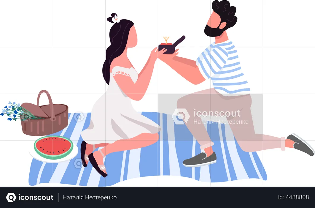 Bearded man proposing to woman  Illustration