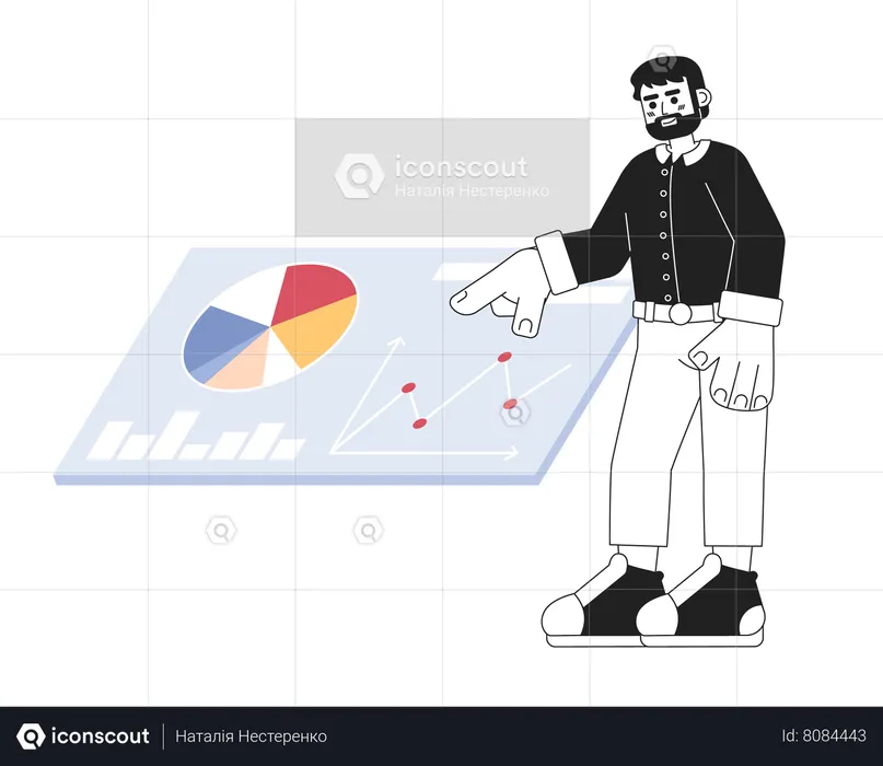 Bearded man touching data dashboard  Illustration